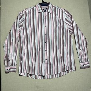 Tasso Elba Men’s Button Up Shirt L Striped Long Sleeve
